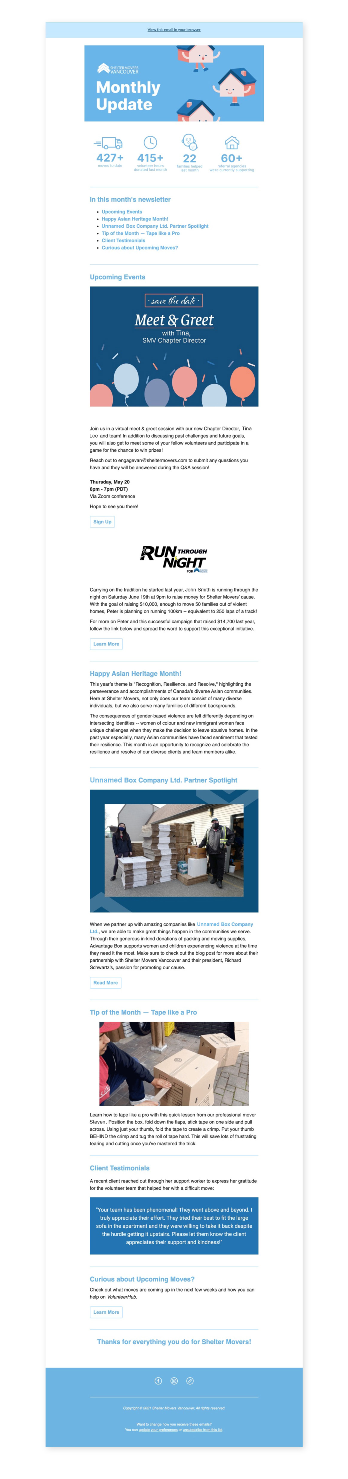 Shelter Movers newsletter